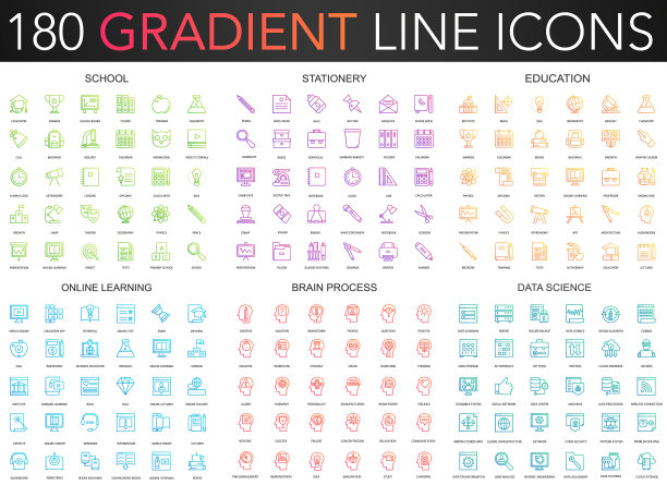 180时髦的颜色渐变风格细线图标图片下载