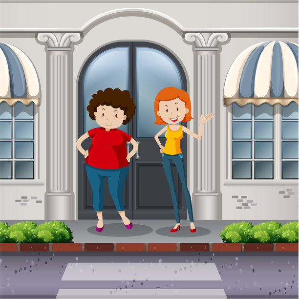 商店前有胖有瘦的女人图片下载