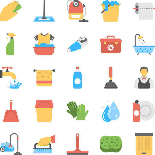 平面图标套的洗衣和浴室清洁剂图片下载