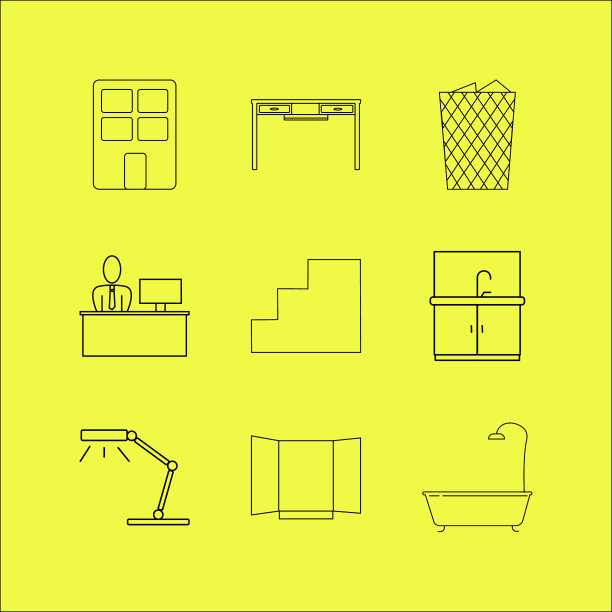 家具线性图标设置简单的轮廓图标图片下载