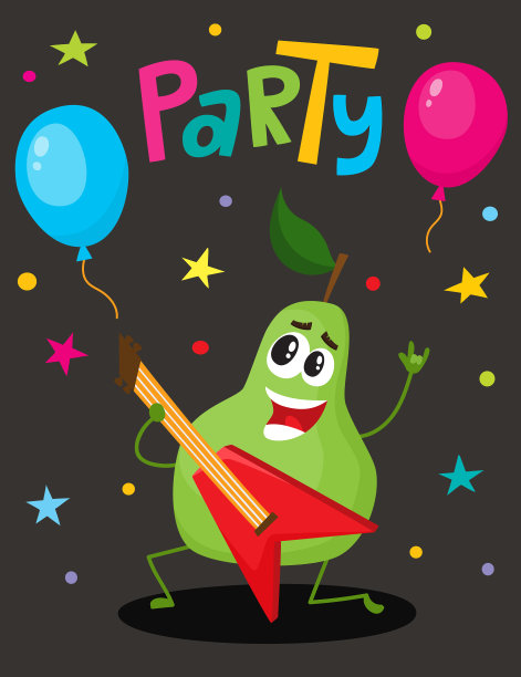 与有趣的吉他角色的派对flayer模板图片下载