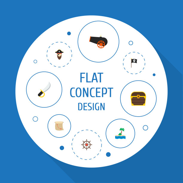 一套海盗图标平风格符号与岛屿图片下载