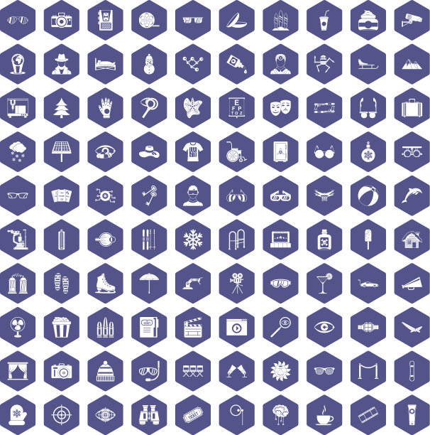 100个眼镜图标六边形紫色图片下载