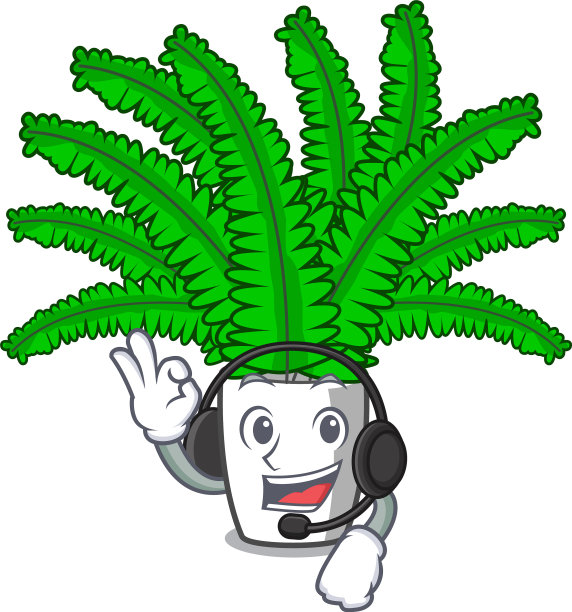 与耳机新鲜蕨枝隔离图片下载