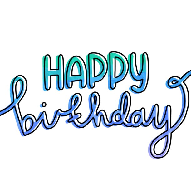 快乐的生日贺卡打印在古怪的渐变字母设计在白色的背景。主要颜色是绿色、蓝色和淡紫色。这幅图像是用数字技术生成的。对于男孩，女孩，朋友，家庭图片下载