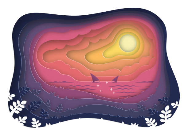 日落山水纸艺术图片下载