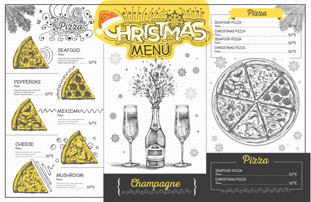 假日圣诞菜单设计与香槟图片下载
