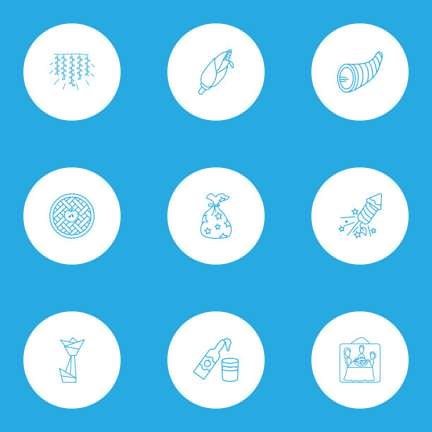 庆祝图标系列风格设置与感恩节图片下载