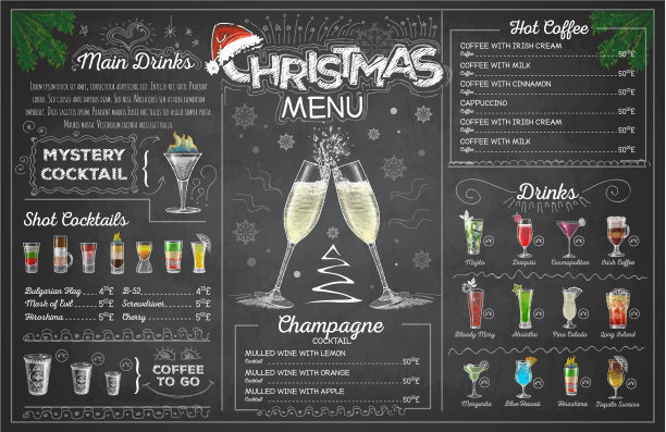 假日圣诞菜单设计与香槟图片下载