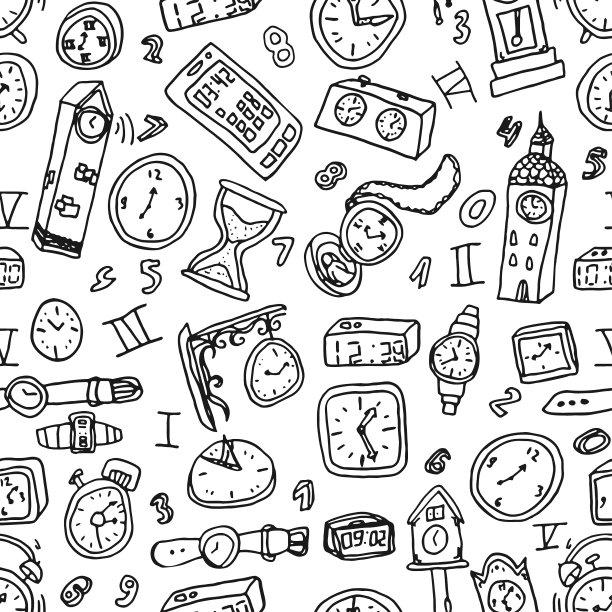 手绘一套钟表无缝图片下载