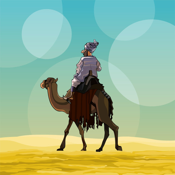 卡通人物在沙漠里骑骆驼图片下载