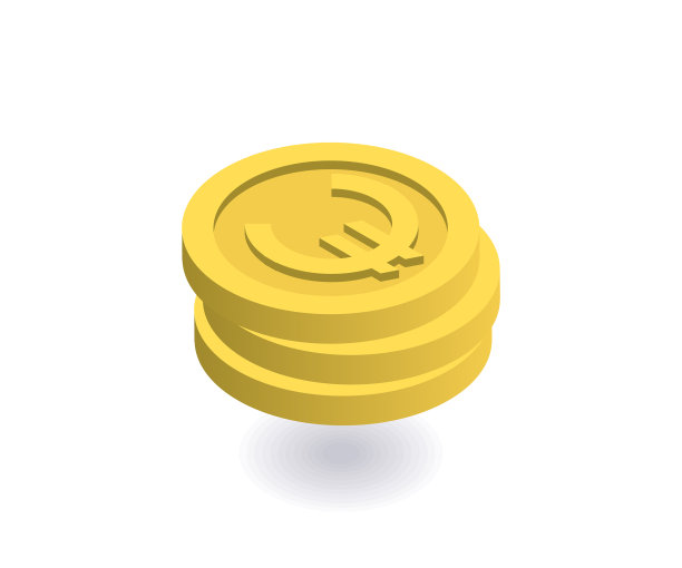 欧元图标与欧元符号金币堆图片下载