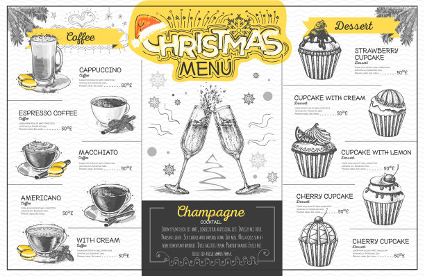 假日圣诞菜单设计与香槟图片下载