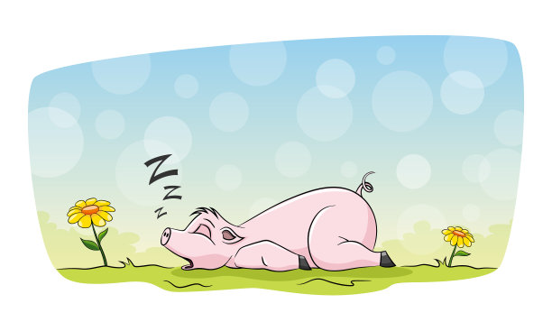 甜美的猪在草地上睡觉图片下载