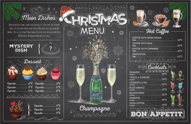 假日圣诞菜单设计与香槟图片下载