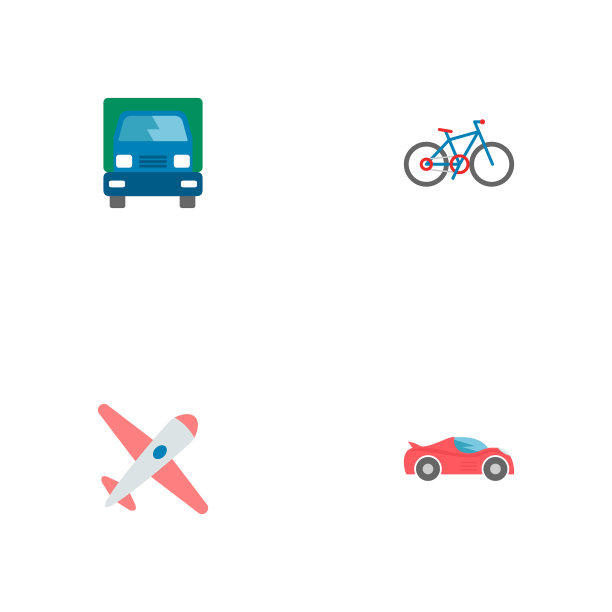 一套车辆图标与自行车平风格符号图片下载