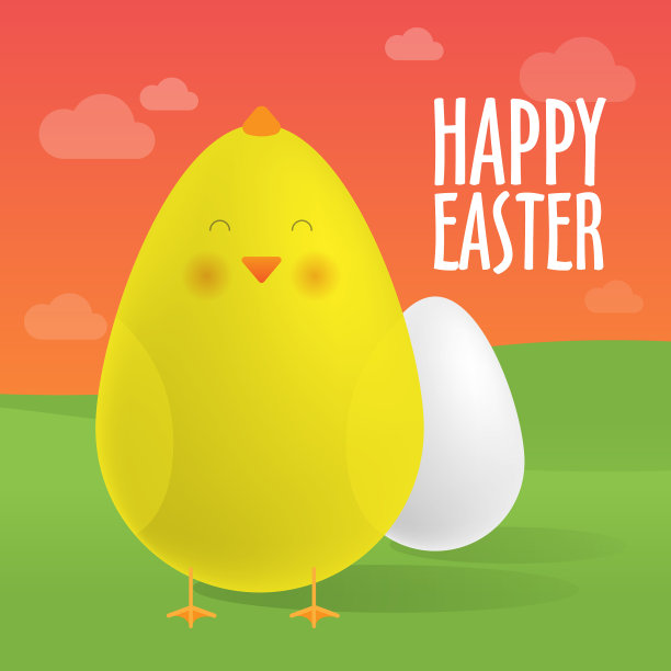 复活节彩蛋和一只可爱的小鸡图片下载