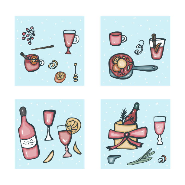 一套加热的葡萄酒元素和物体图片下载