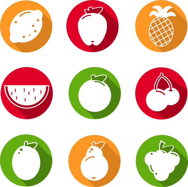 一套平面设计图标的水果在白色图片下载