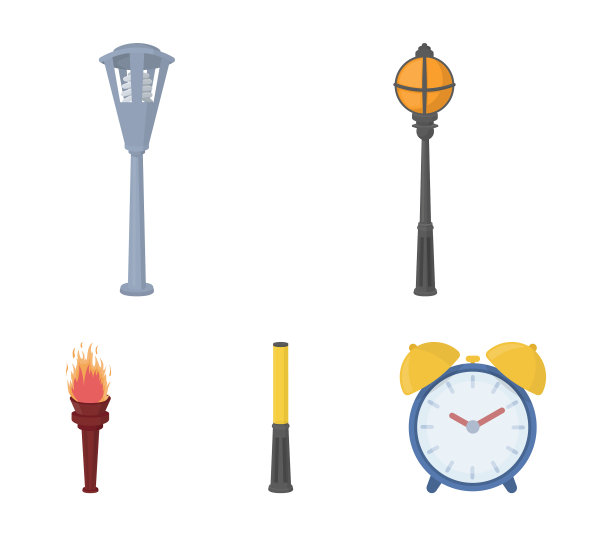 灯柱有复古风格的现代灯笼和火把图片下载