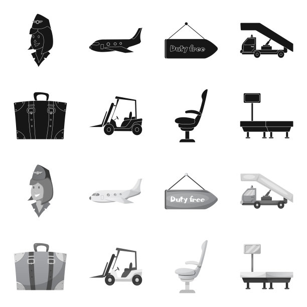 机场和飞机标志集的孤立对象图片下载