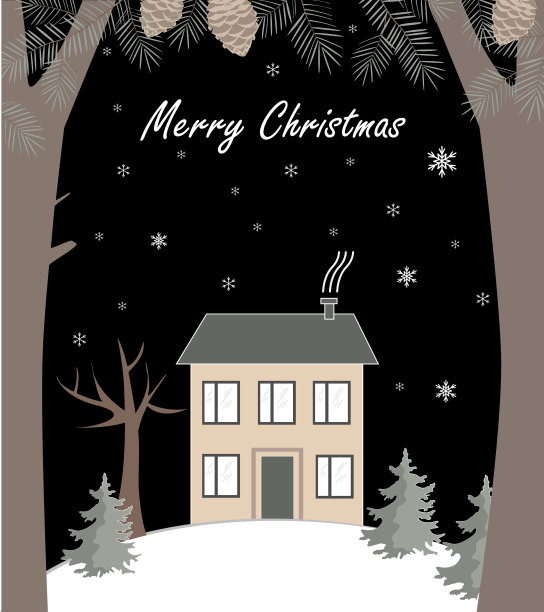 卡通冬季景观与房子和雪山图片下载