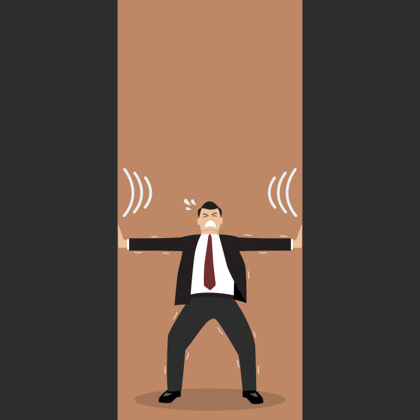 商人推着挤压的墙壁图片下载