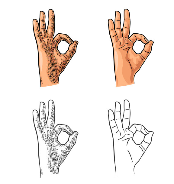 手显示符号ok黑色古董图片下载