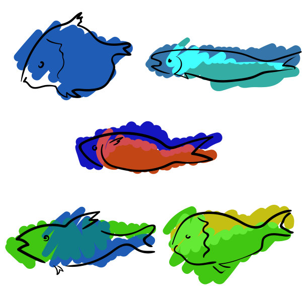 一套彩色手绘鱼图片下载