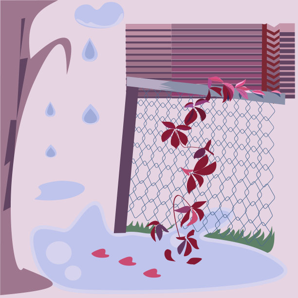 下雨的天气和飘落的葡萄叶子图片下载