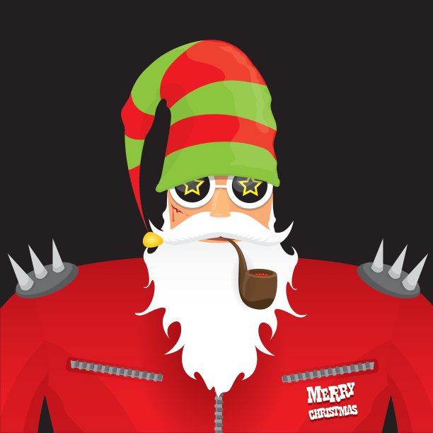 骑摩托车的圣诞老人抽烟斗图片下载