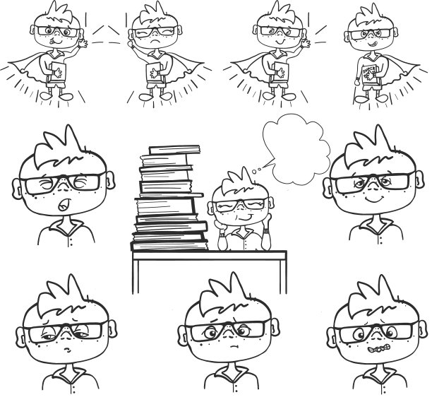 小男孩坐在学校里面对情绪图片下载