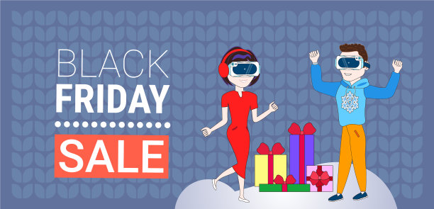 一对戴数码眼镜的情侣在黑色星期五大减价图片下载