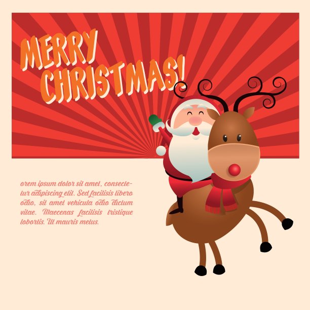 圣诞老人和鹿的卡通圣诞季设计图片下载