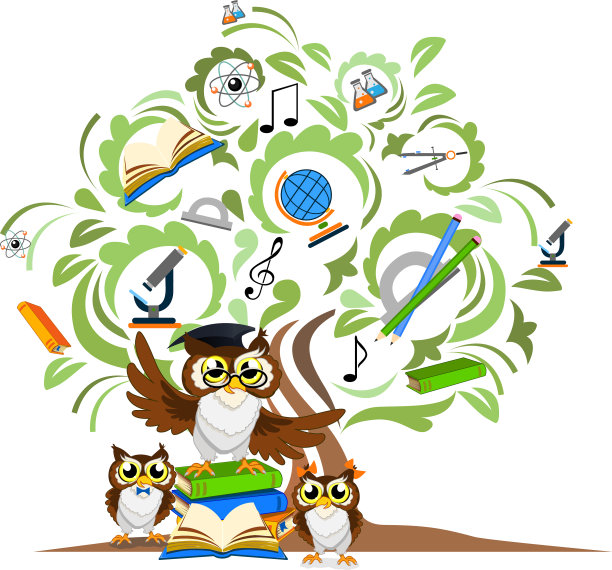 研究树和快乐的猫头鹰图片下载