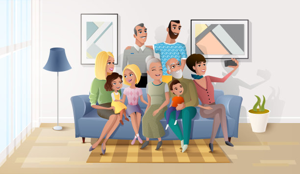 欢乐大家庭的自拍照卡通图片下载