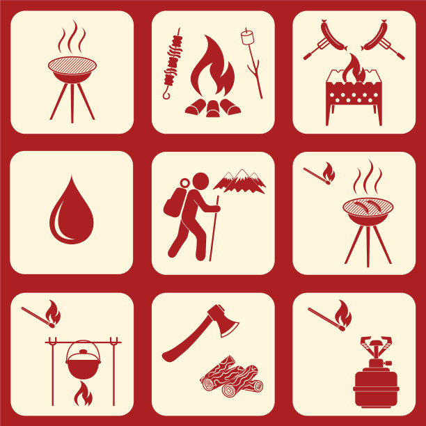 一套旅行和露营设备图标图片下载