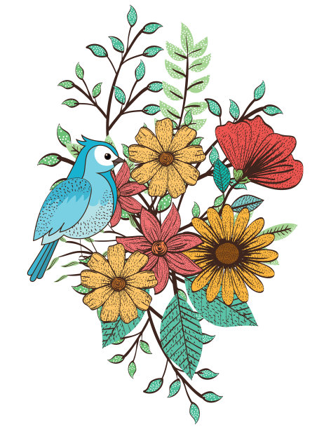花卉装饰和鸟复古风格图片下载