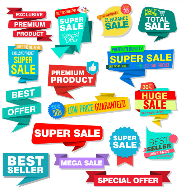 销售贴纸和标签多彩的收藏图片下载