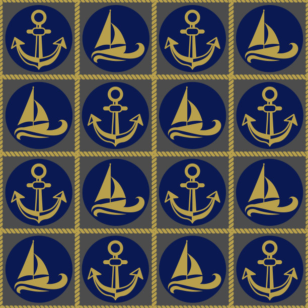 无缝模式与绳索、锚和船图片下载