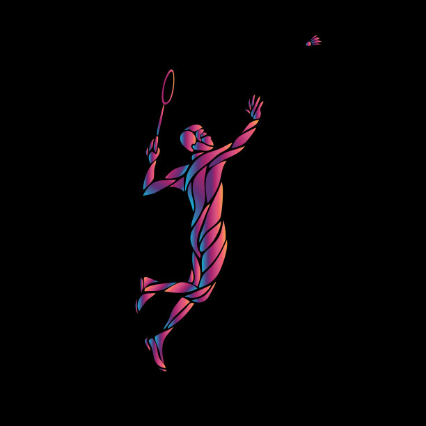 抽象的剪影羽毛球运动员在黑色图片下载