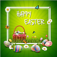 复活节彩蛋与篮子和绿色的花图片下载