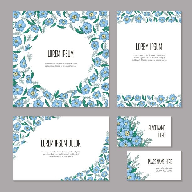 设置花卉抽象模板元素的企业身份手绘在白色的背景。图片下载