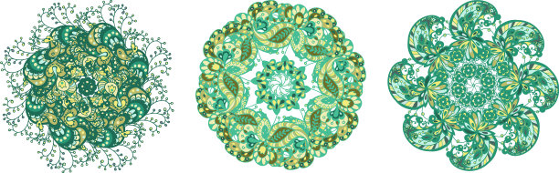 一组3个绿色和圆形图案元素图片下载