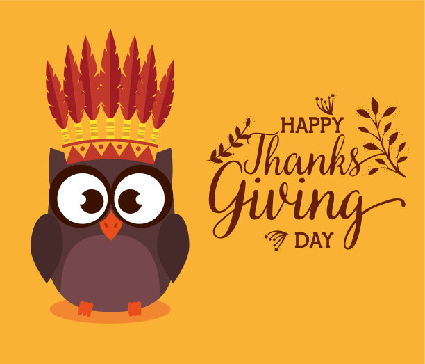 快乐的感恩节卡片与猫头鹰图片下载