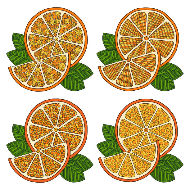 设置与手绘彩色涂鸦橘子。图片下载