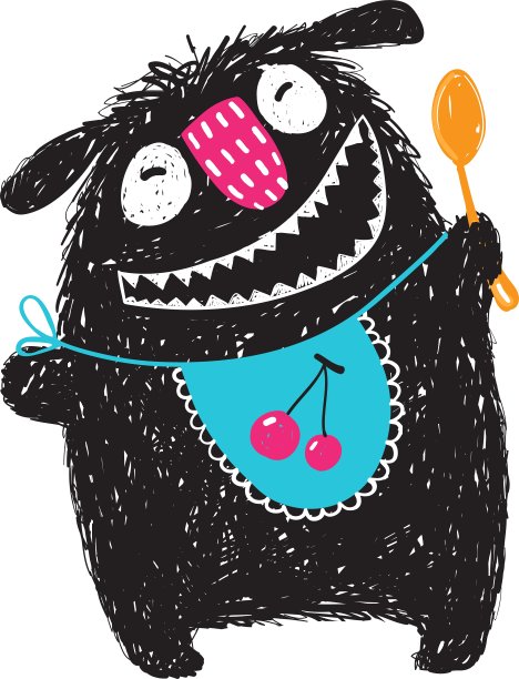 有趣的快乐可爱的孩子怪物饥饿准备吃图片下载