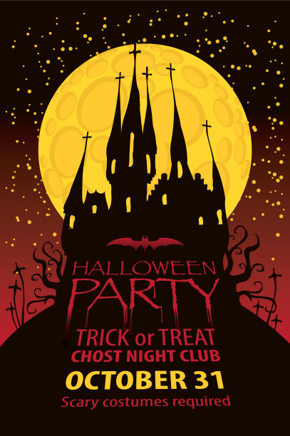 带有古老哥特式城堡的万圣节派对横幅图片下载