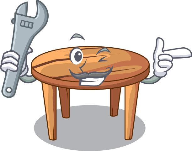 机械木桌孤立吉祥物图片下载