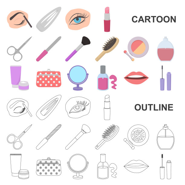 化妆和化妆品卡通图标设置图片下载